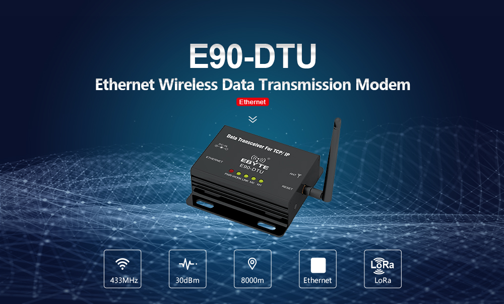 EBYTE Ethernet Modbus 433MHz TCXO 30dBm 1W E90-DTU-433C30E Transceptor inalámbrico de largo alcance IoT PLC 3000m Distancia 433 MHz RJ45 rf Módulo 