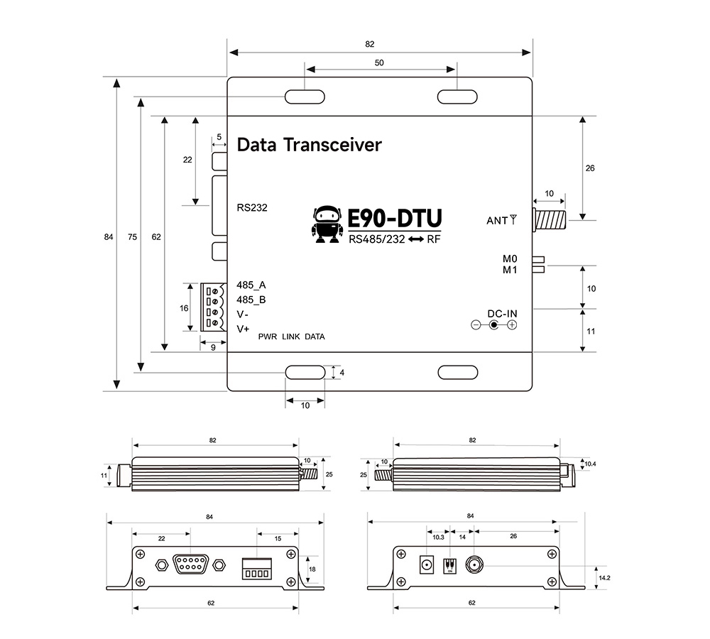 E90-DTU(2G4HD12) 无线数传电台引脚定义
