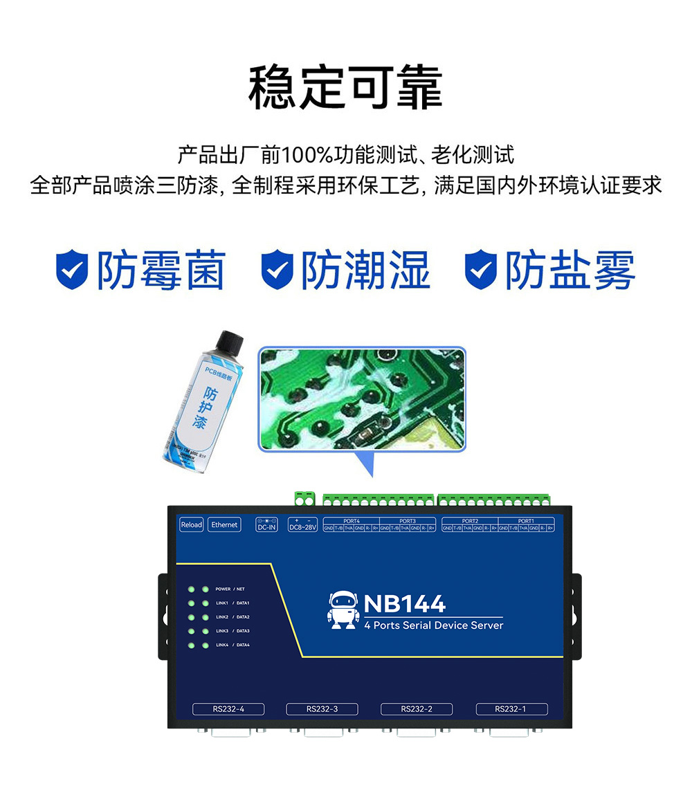NB144工业级4串口服务器三防漆
